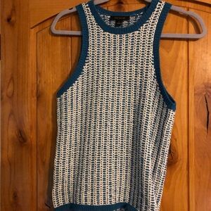 Ann Taylor Blue and White Knit Tank Top vest medium nwt